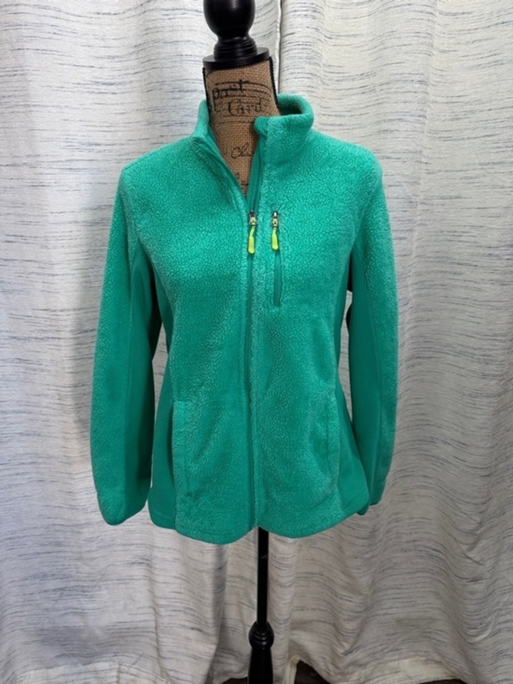 Vintage Faded Glory Teal Full-Zip Teddy Fleece Jacket